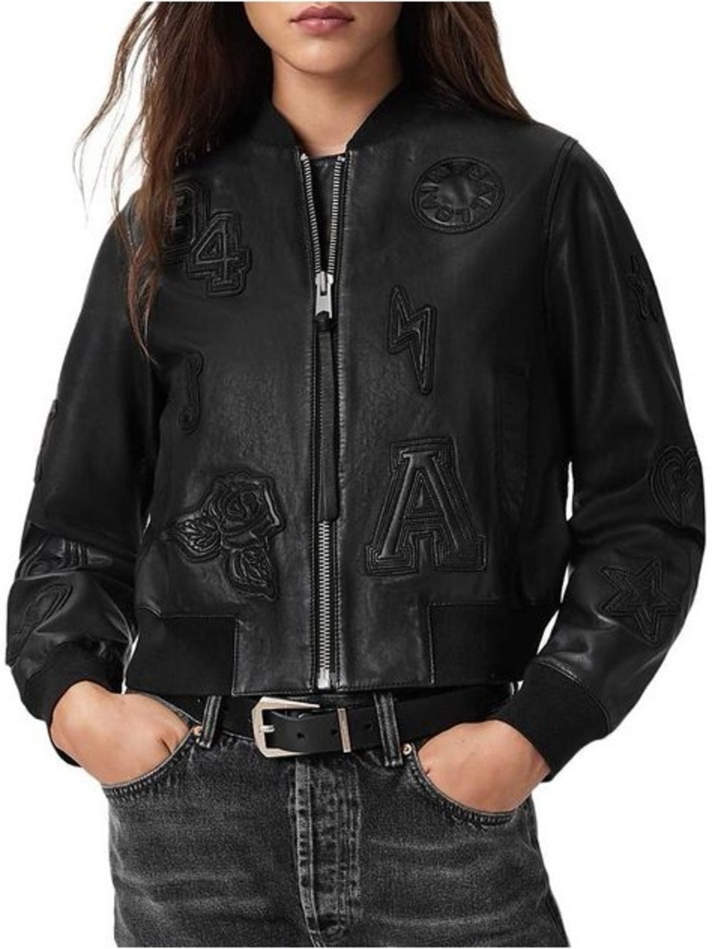 NWOT AllSaints Special Edition Orton ‘94 Sheep Leather Bomber Jacket w/Patches 6 - Picture 1 of 9